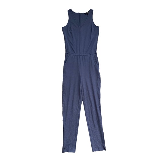 Athleta Brooklyn Jumpsuit Womens 2 Tall Blue Textured Animal Print Athleisure - Picture 2 of 10